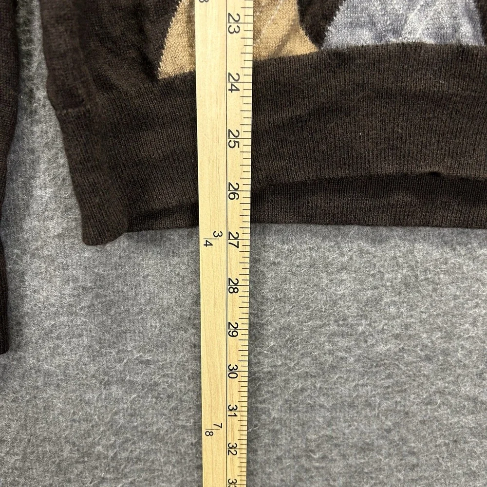 Banana Republic Sweater Large 100%‎ Extra Fine Merino Wool V Neck Brown Argyle